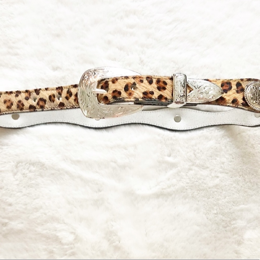NADIM Leather Cheetah Print Calf Hair Western Belt Trendy Rodeo Chic - Picture 1 of 10